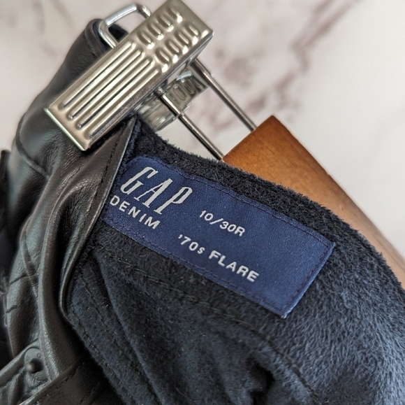 Gap Pants Women 10 30 R Black Faux Vegan Leather High Rise 70s Flare Bell Bottom - Picture 4 of 15